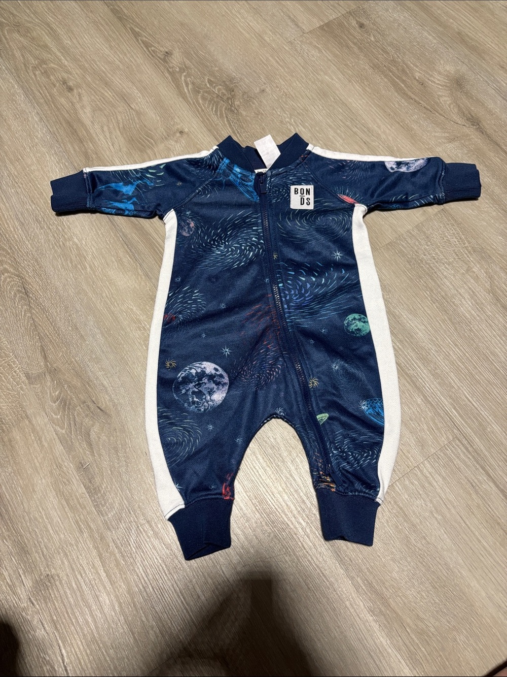 Bonds Navy & White Space-Print Zipped One-Piece